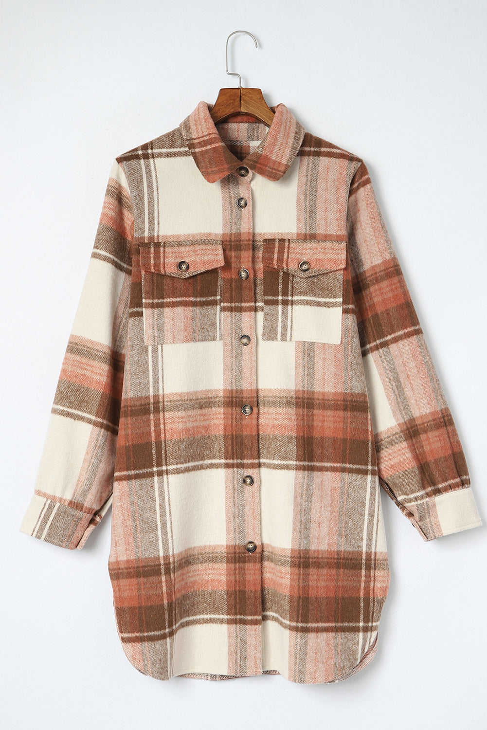 Pocketed Plaid Collared Neck Shacket