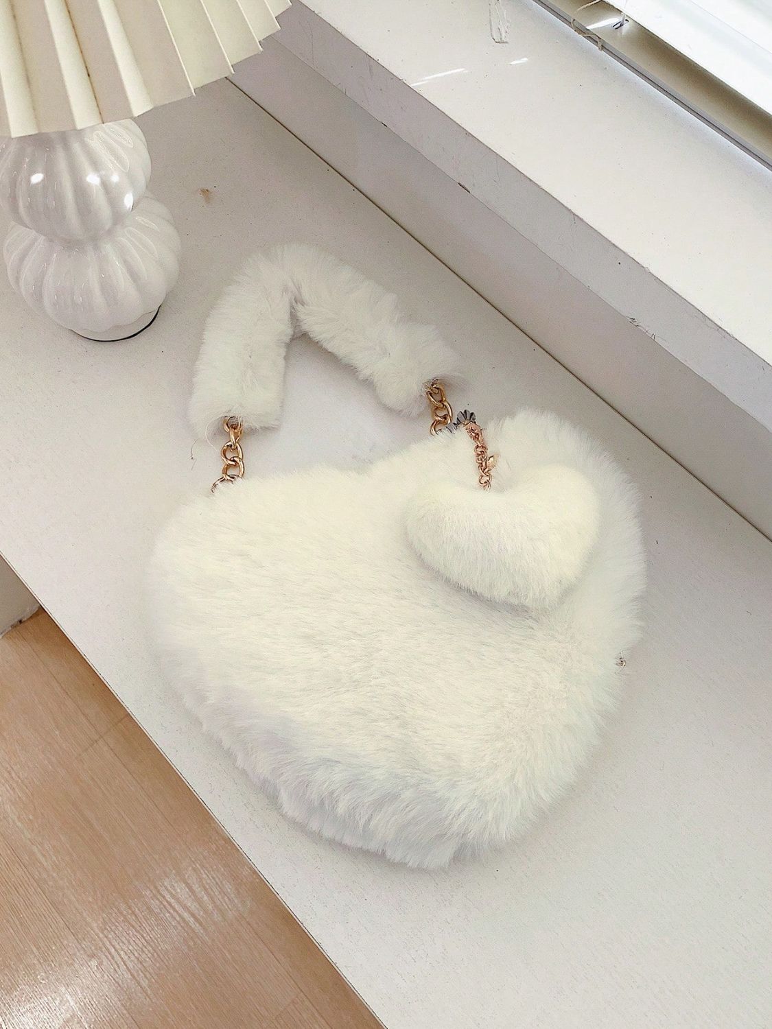 Heart Shape Faux Fur Handbag