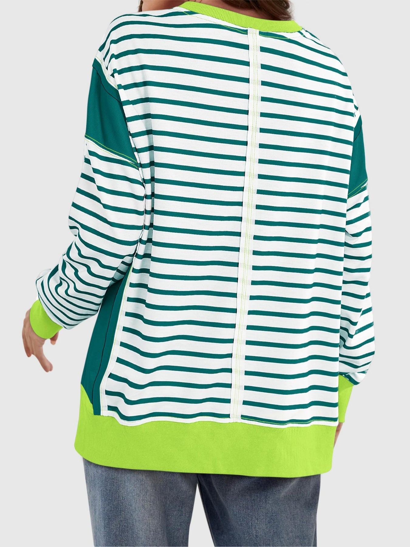 Slit Exposed Seam Striped Long Sleeve Sweatshirt