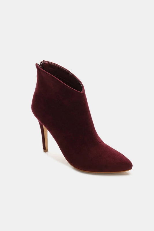 Beast Fashion Suede Stiletto Ankle Booties with Back Zippers