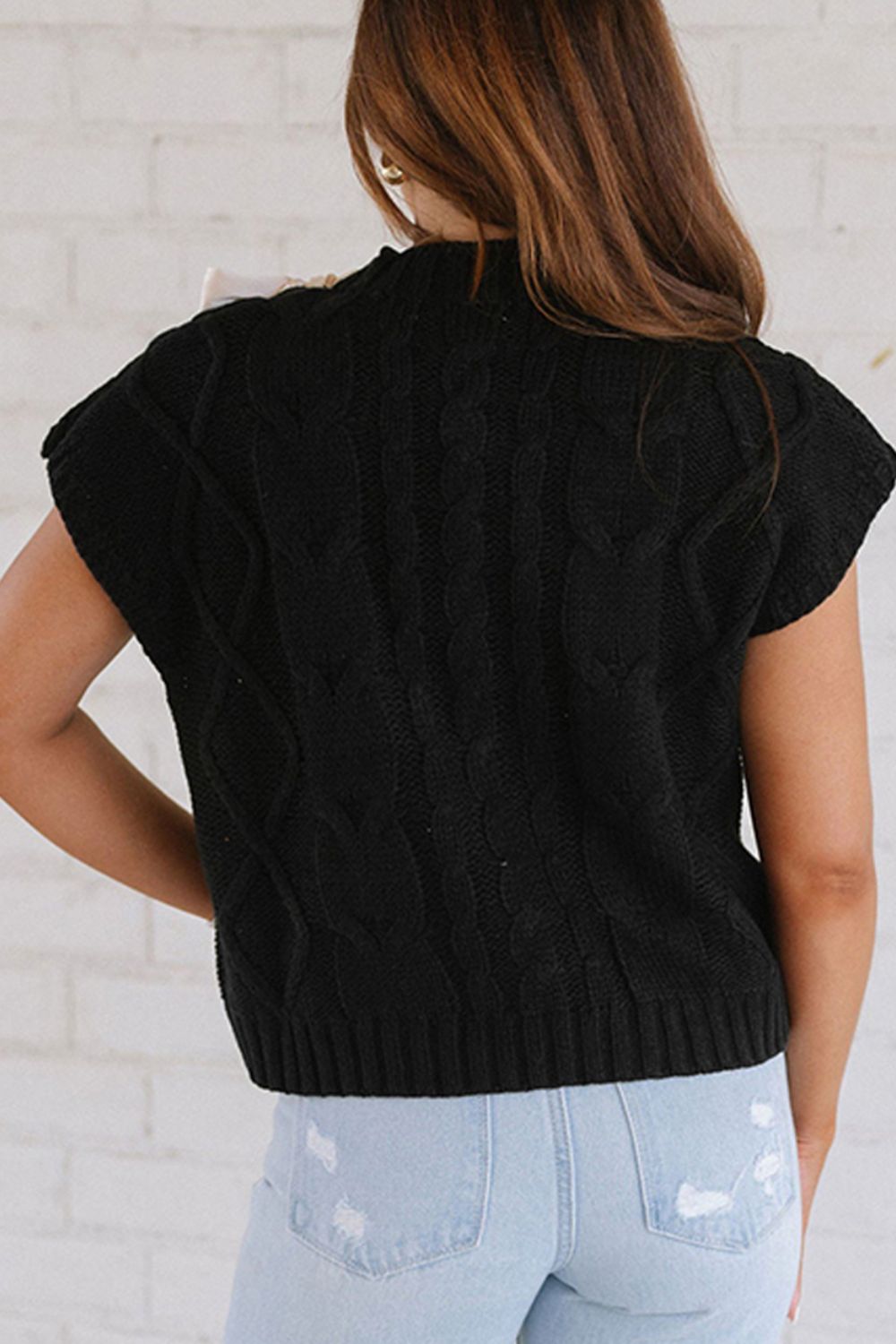 Lace-Up Mock Neck Short Sleeve Sweater