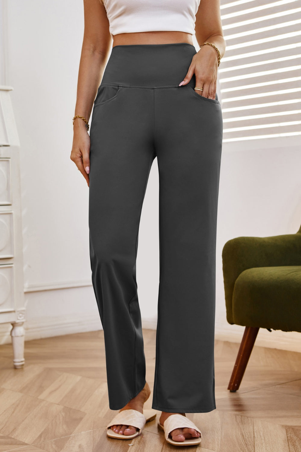 High Waist Wide Leg Pants with Pockets