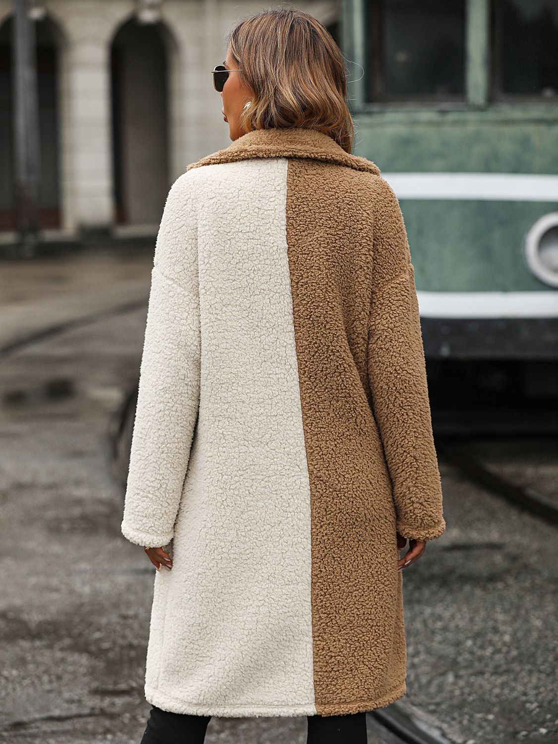 Contrast Dropped Shoulder Sherpa Coat