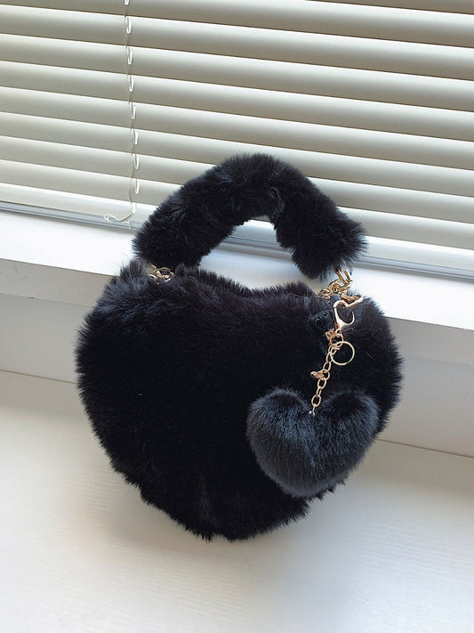 Heart Shape Faux Fur Handbag