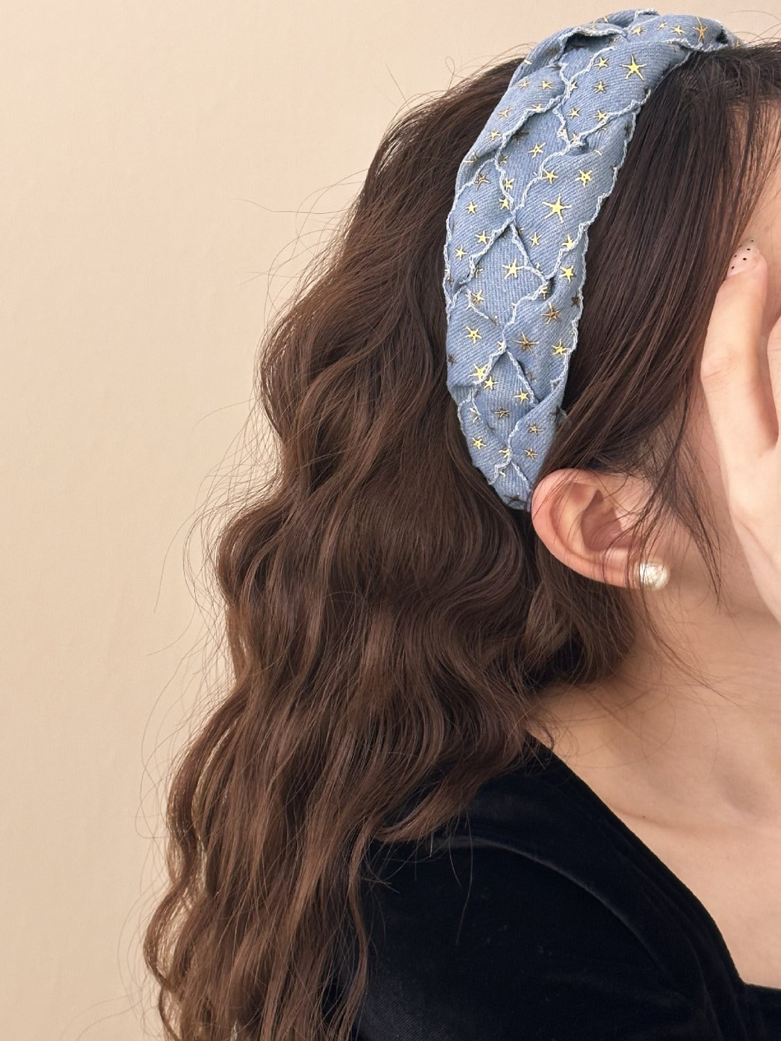 Star Braided Wide Denim Headband